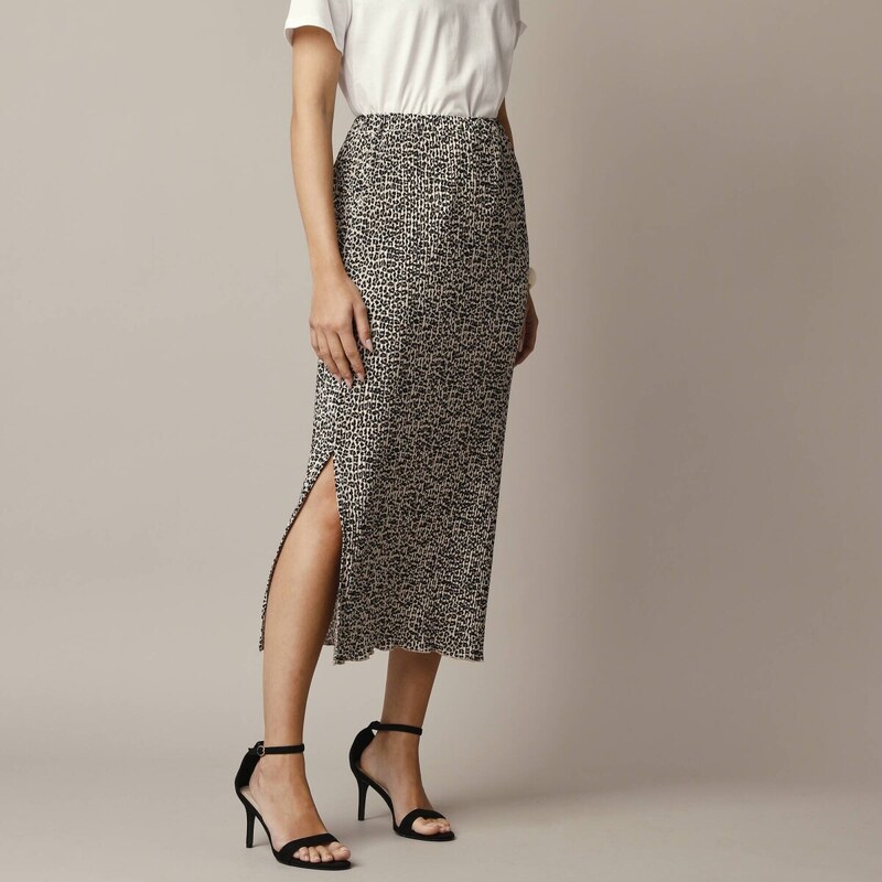 Dlhá plisovaná sukňa so zvieracou potlačou béžová/čierna 050 62884870