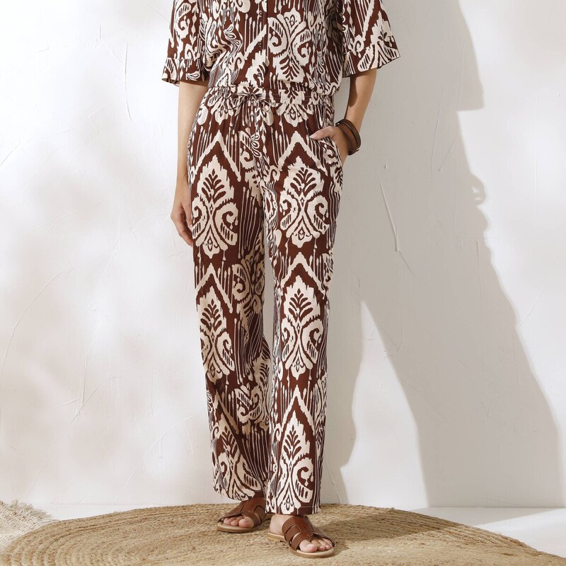 Široké vzdušné nohavice s potlačou čokoládová/béžová 040 Blancheporte 62884900