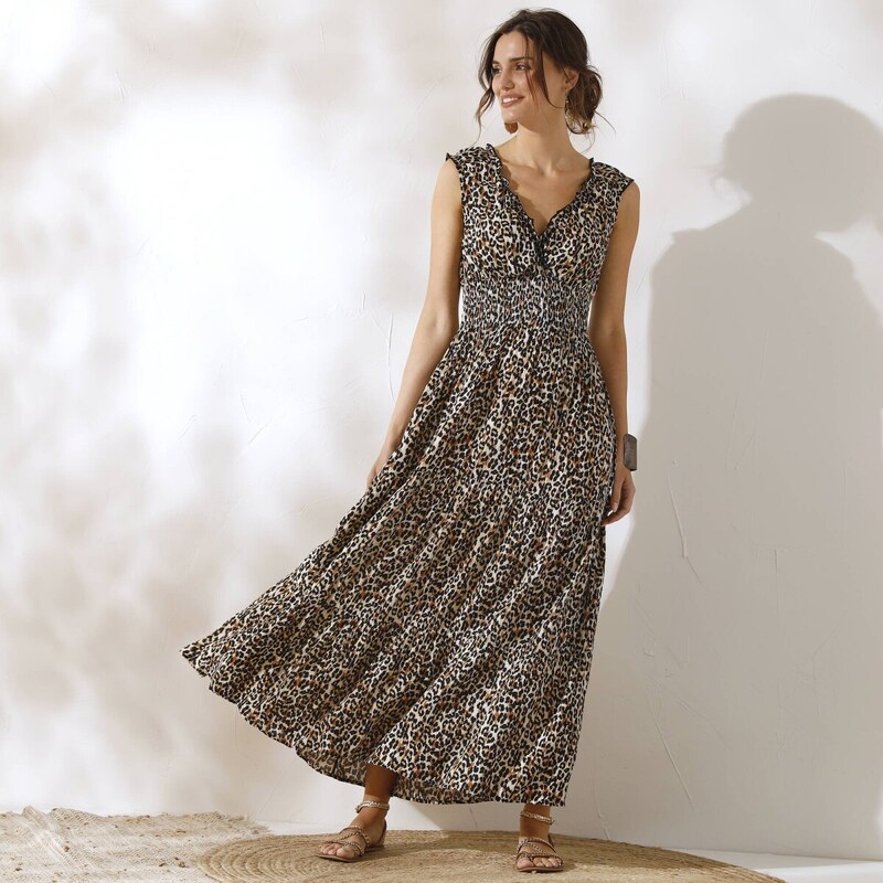 Dlhé šaty s potlačou, bez rukávov hnedosivá/čierna 036 Blancheporte 62884911