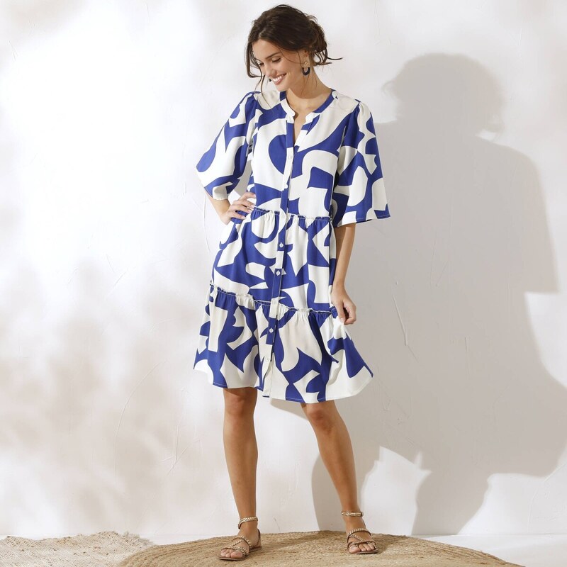 Šaty na zapínanie s potlačou modrá 046 Blancheporte 62884916