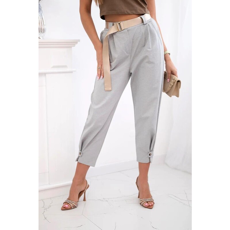 MladaModa Trojštvrťové nohavice so zapínaním dole model 7048-1 šedé 63034406