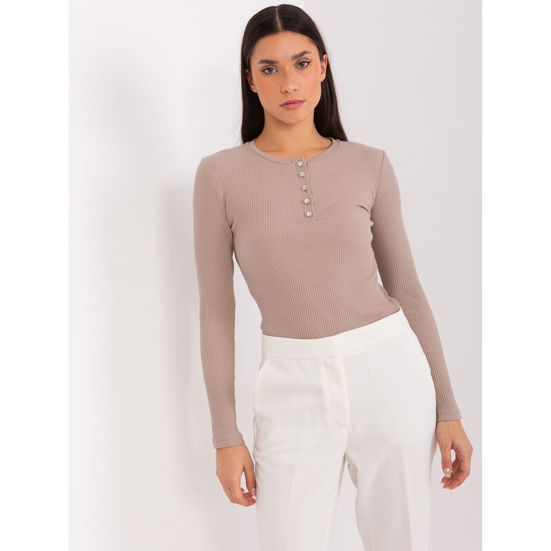 BASIC FEEL GOOD Tmavobéžové rebrované tričko RV-BZ-9211.26X-dark beige 47269019