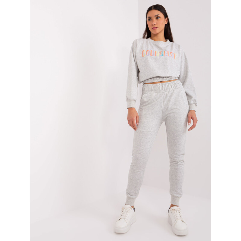 BASIC Svetlosivá tepláková súprava s crop mikinou -EM-KMPL-806.45P 47269031
