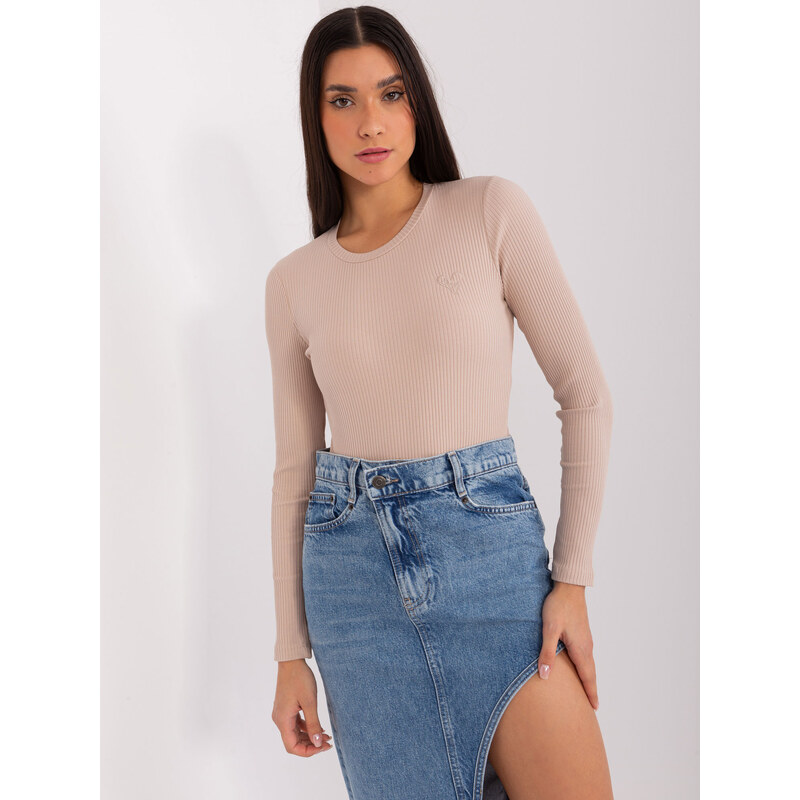 BASIC FEEL GOOD Béžové rebrované tričko RV-BZ-9207.41X-beige 47269052