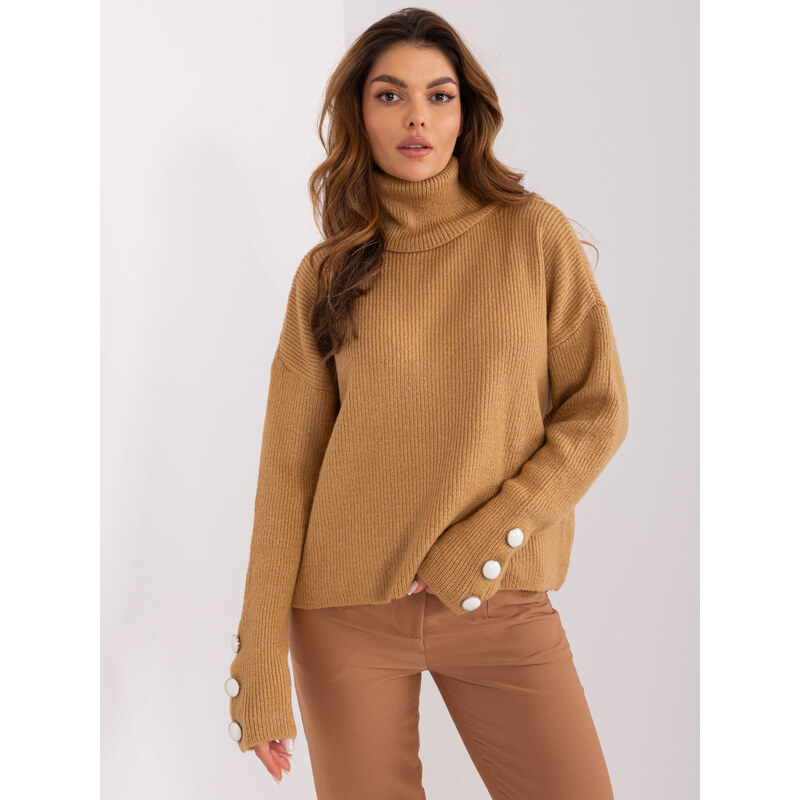 BASIC Hnedý rolák s ozdobnými gombíkmi BA-SW-015.01P-camel 47888324