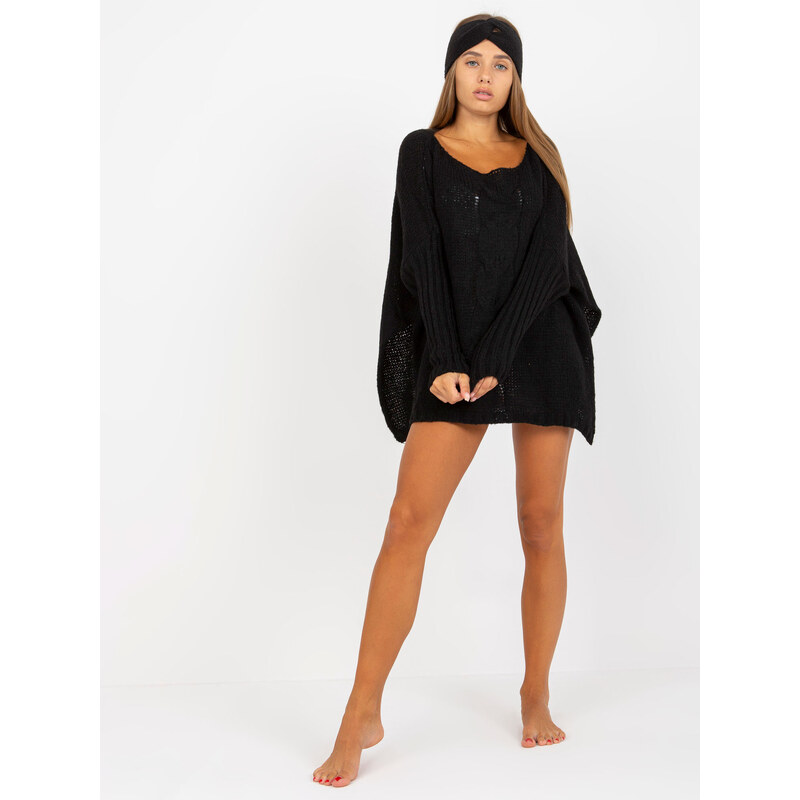 BASIC Čierny asymetrický sveter TW-SW-BI-M559.08X-black 35456171