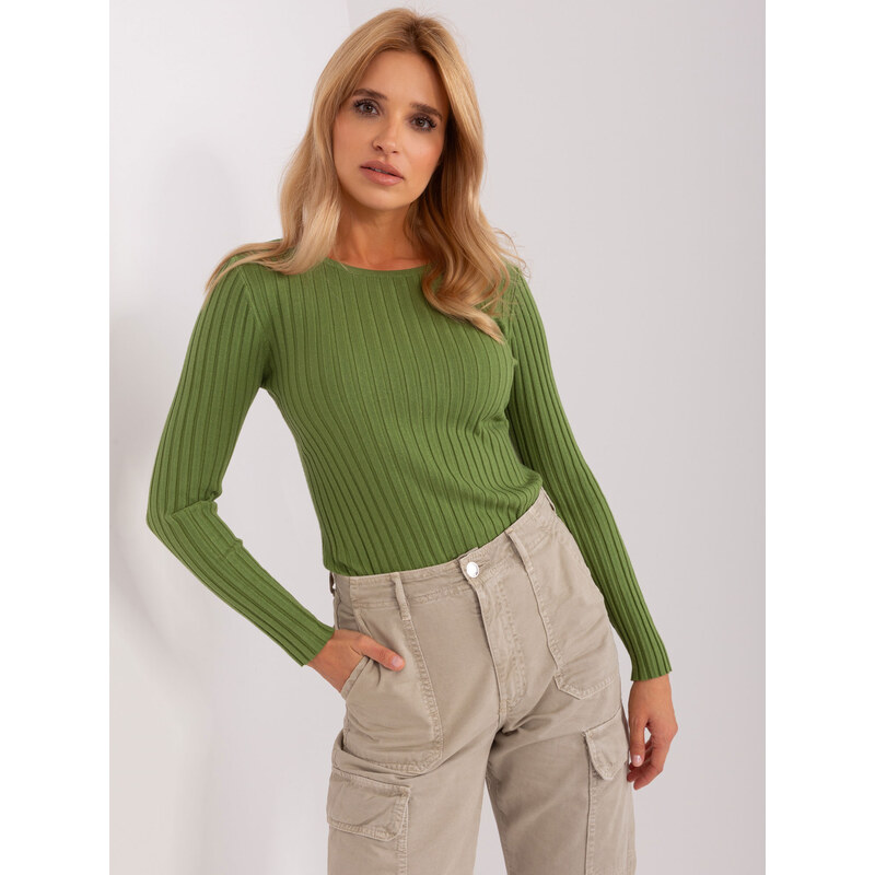BASIC Khaki sveter s okrúhlym výstrihom PM-SW-PM1089.09P-khaki 47338048