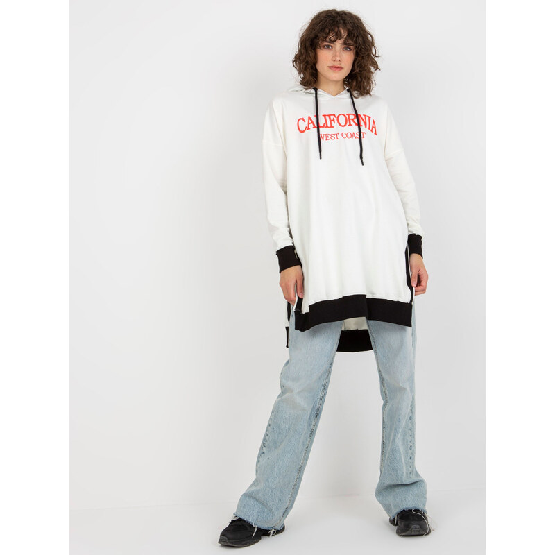 VITON Smotanová dlhšia mikina s nápisom -VI-BL-327.70P-ecru 37327607