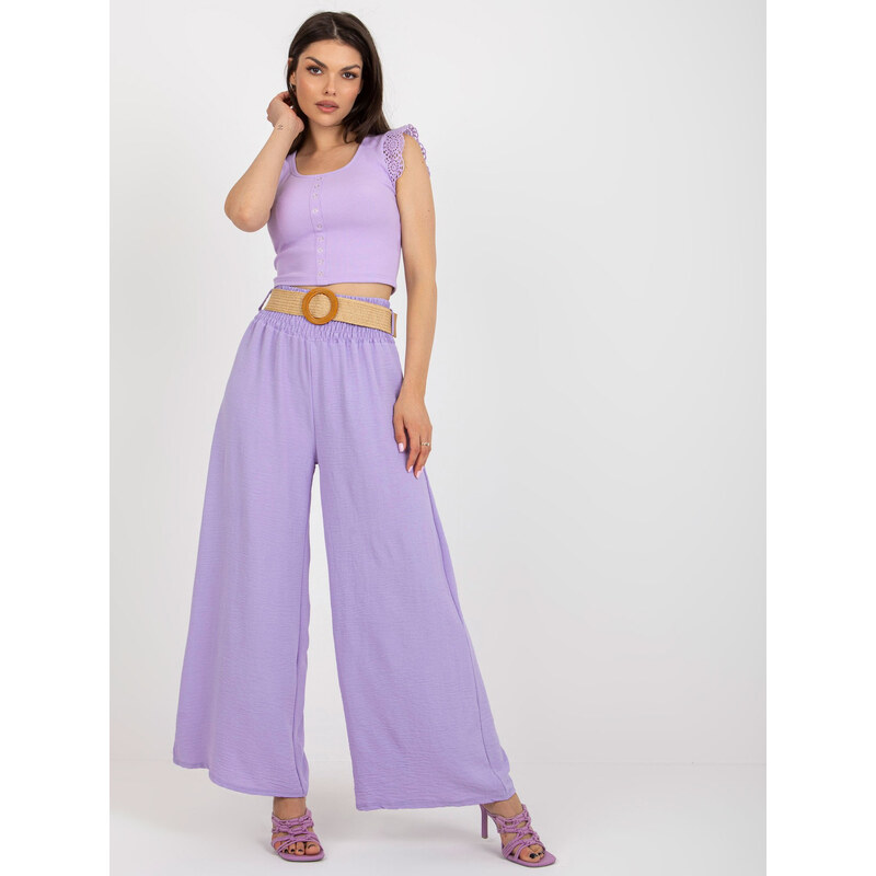 ITALY MODA Svetlofialové široké nohavice s pásikom DHJ-SP-8387.57 57952059