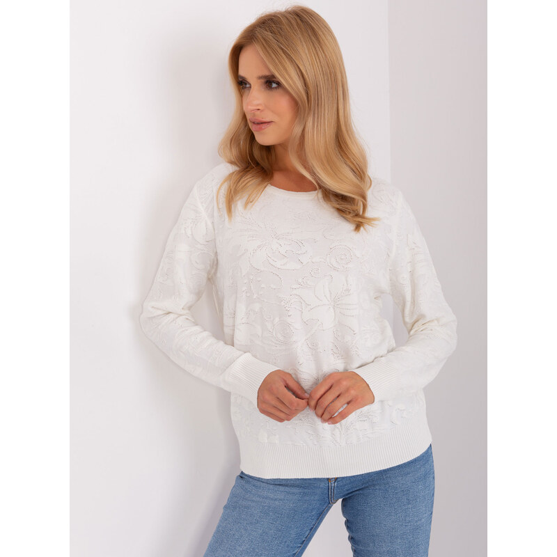 ITALY MODA Smotanový sveter so vzorom -AT-SW-2231A.00P-ecru 57953146