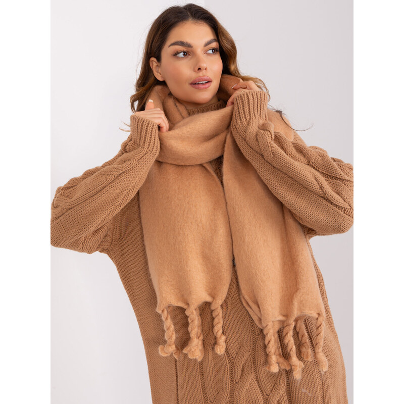 ITALY MODA Hnedý teplý šál so strapcami -AT-SZ-2313502.76P-camel 57954038