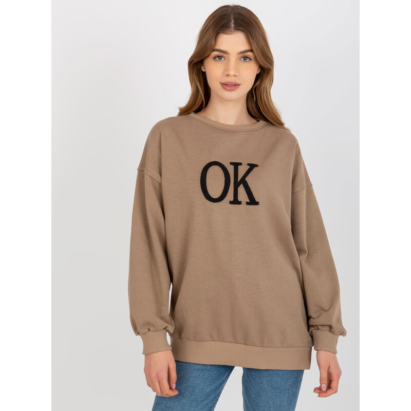 BASIC Tmavobéžová mikina s nápisom OK EM-BL-ES-21-536.94-dark beige 37266427