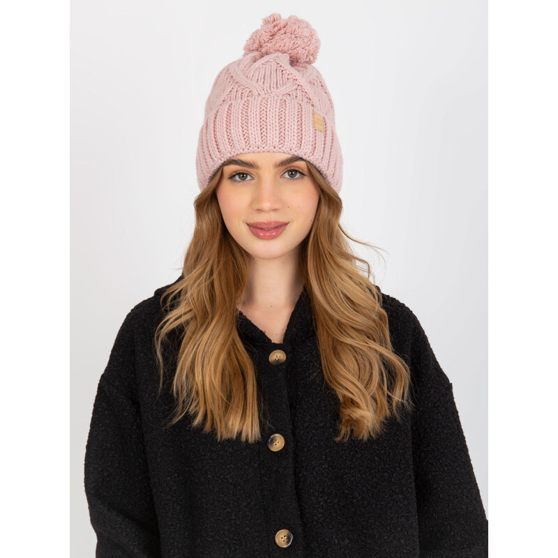 RUE PARIS Svetloružová čiapka s vrkôčikovým vzorom JK-SK-31.18-light 57951356