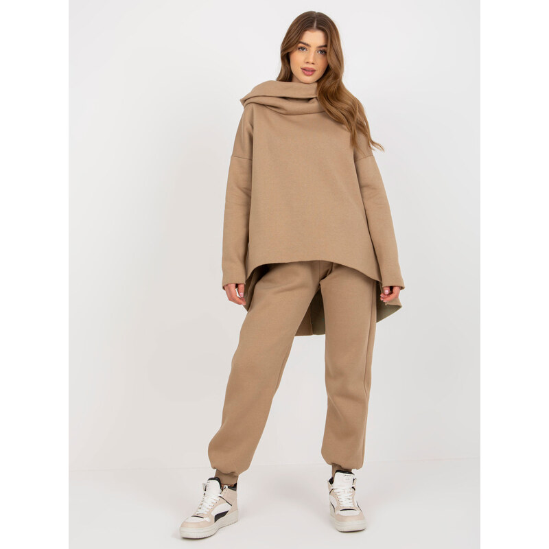 BASIC Tmavobéžová tepláková súprava s predĺženou mikinou EM-KMPL-632 39226655