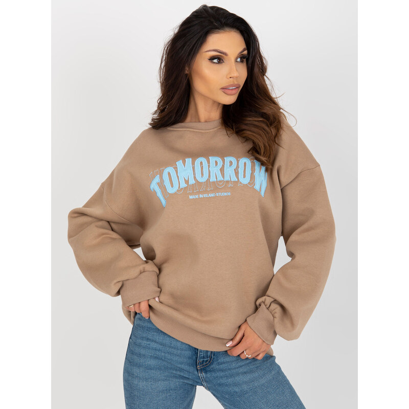 BASIC Hnedá mikina bez kapucne s nápisom TOMORROW -EM-BL-617-7,27 41558910