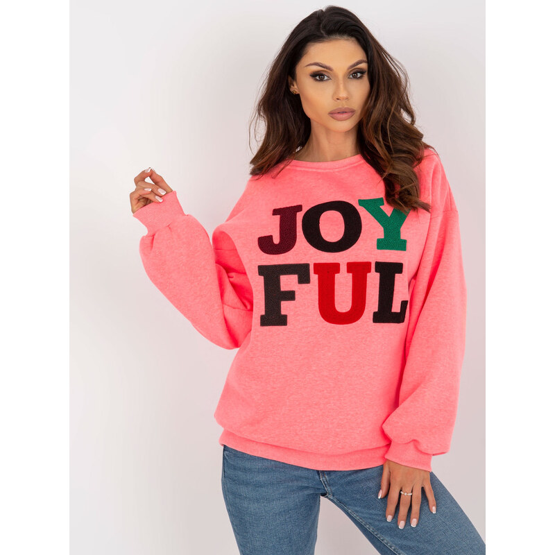 BASIC Neónovo-ružová mikina s nápisom EM-BL-617-5.00X-fluo pink 41558927