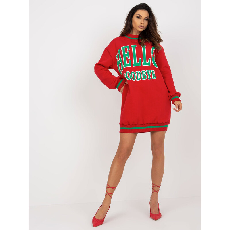 BASIC Červená dlhá mikina bez kapucne s potlačou -EM-BL-775.64-červená 41558913