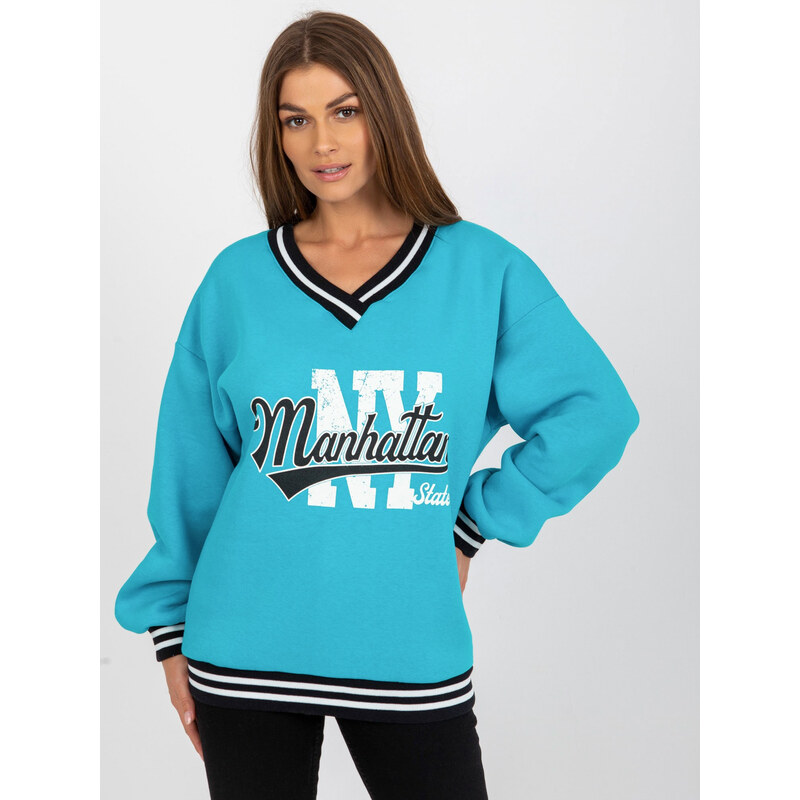 BASIC Tyrkysová mikina bez kapucne s nápisom EM-BL-754.42P-blue 42212802