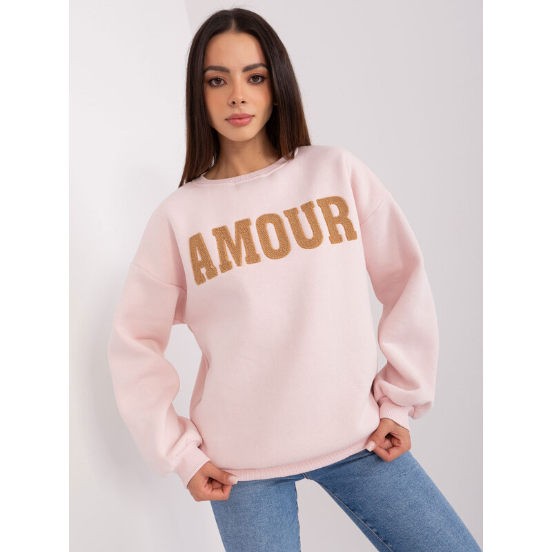 BASIC Svetloružová mikina s nápisom Amour EM-BL-617-10.71-light pink 45852764