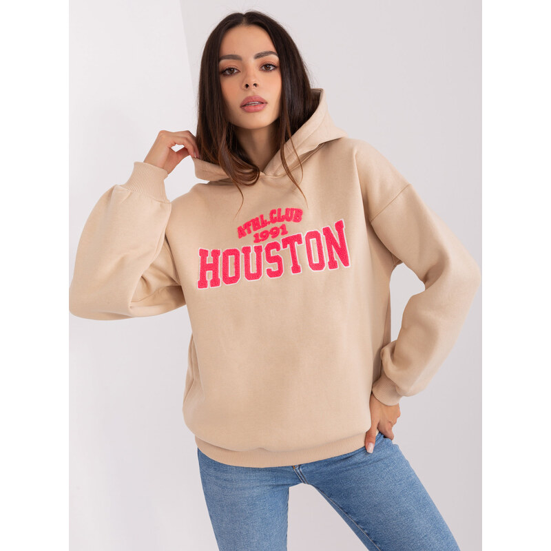 BASIC Béžová mikina s nápisom a kapucňou HOUSTON EM-BL-656-2.13X-beige 45852765