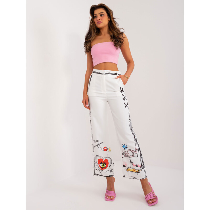 ITALY MODA Biele široké nohavice s vysokým pásom a potlačou DHJ-SP 57955392