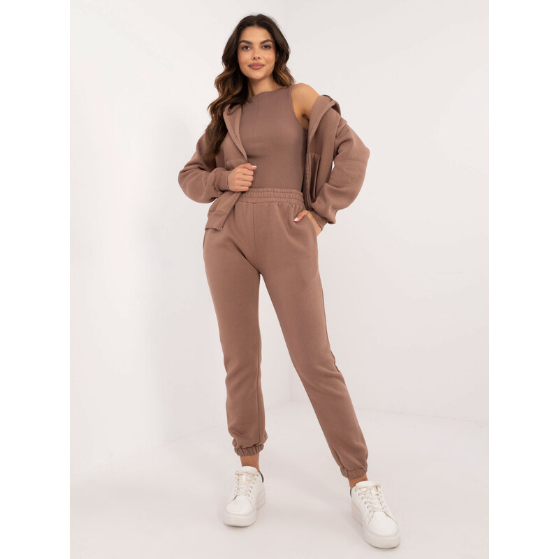 BASIC Hnedá 3dielna tepláková súprava s nápisom BABY GIRL EM-KMPL-862 58168173