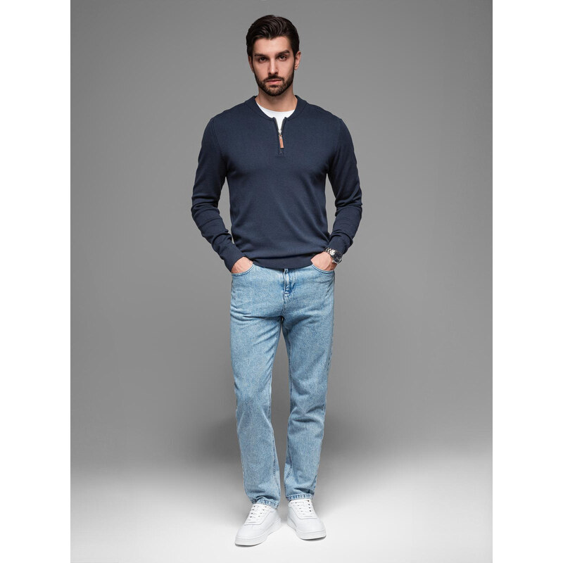 Ombre Mens sweater with viscose and spread neckline - navy blue 64790618