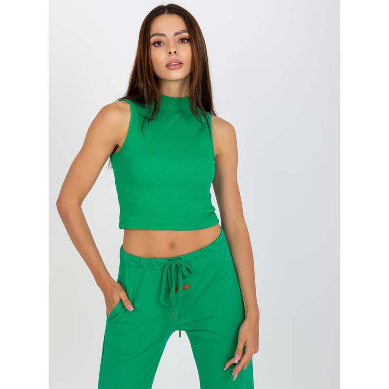 BASIC FEEL GOOD Zelený rebrovaný crop top AP-TP-110.79-green 33971646