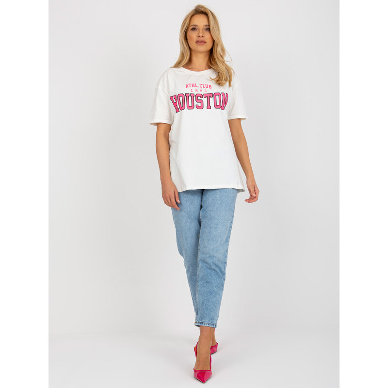 BASIC Smotanové voľné tričko s nápisom EM-TS-527-1.26X-ecru 38139340