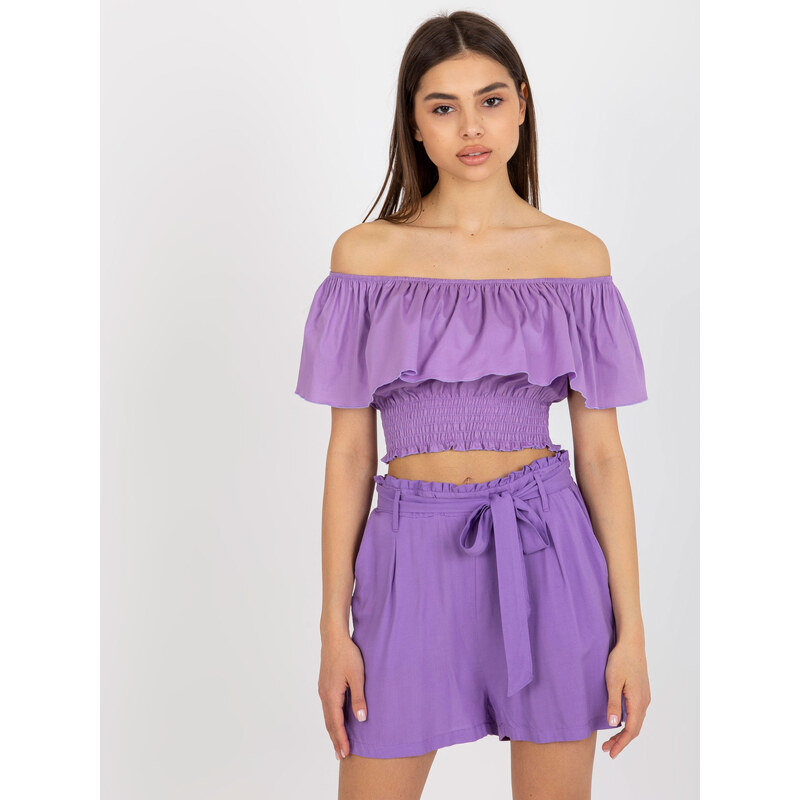 BASIC Fialový crop top s volánom LK-TP-508609.37-violet 44453465