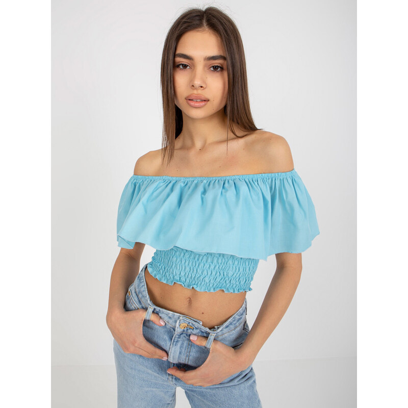 BASIC Svetlomodrý crop top s volánom LK-TP-508609.37-light blue 44453467