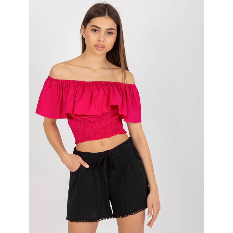BASIC Fuchsiový crop top s volánem LK-TP-508609.37-fuchsia 44453457
