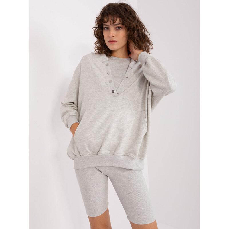 BASIC Svetlosivý trojdielny komplet šortiek, crop topu a mikiny -EM 46962410