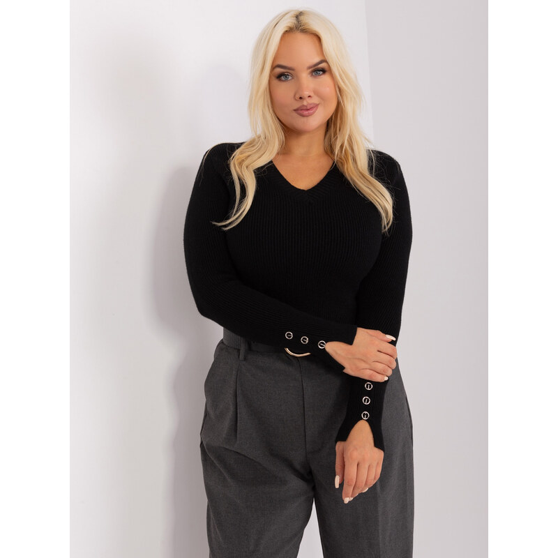 BASIC Čierny rebrovaný sveter s výstrihom PM-SW-PM-3770.30-black 46283774