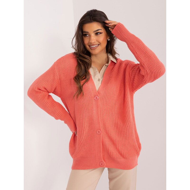 BASIC Koralový sveter na gombíky -BA-SW-0321.68P-coral 49951018