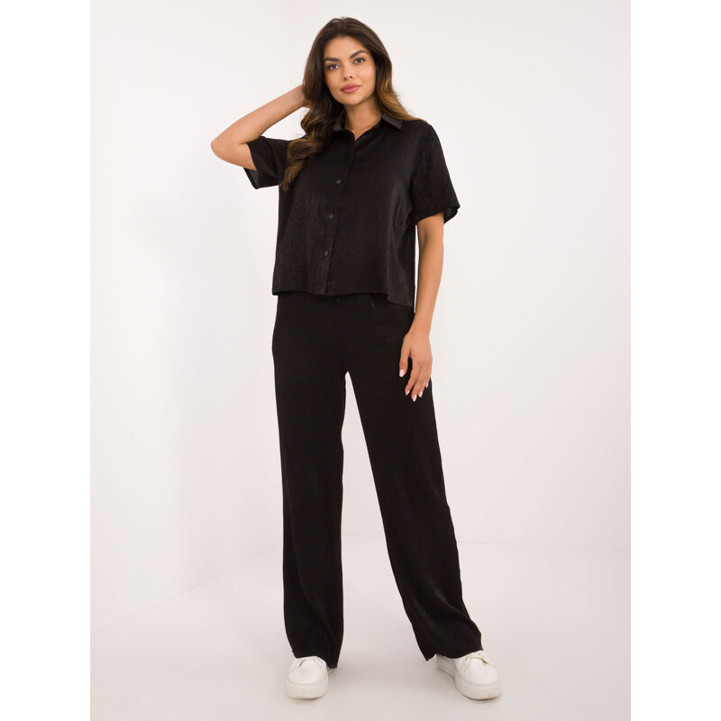 BASIC Čierny elegantný komplet košele a dlhých nohavíc LK-KMPL-509728 57597456