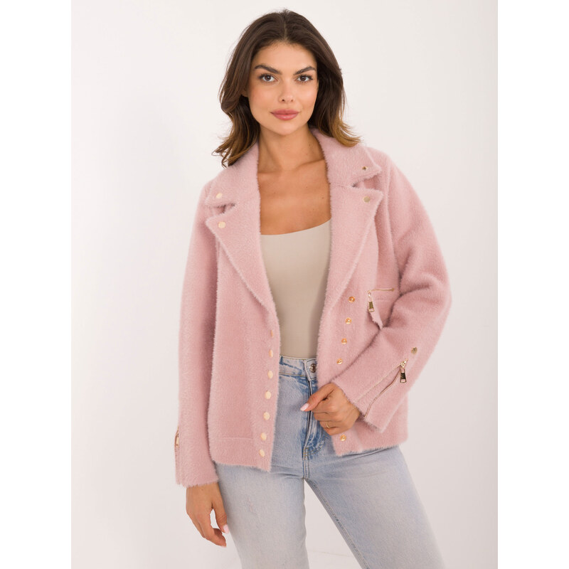 BASIC Svetloružový dámsky kabátik z alpaky MBM-KR-250.77-light pink 57479038