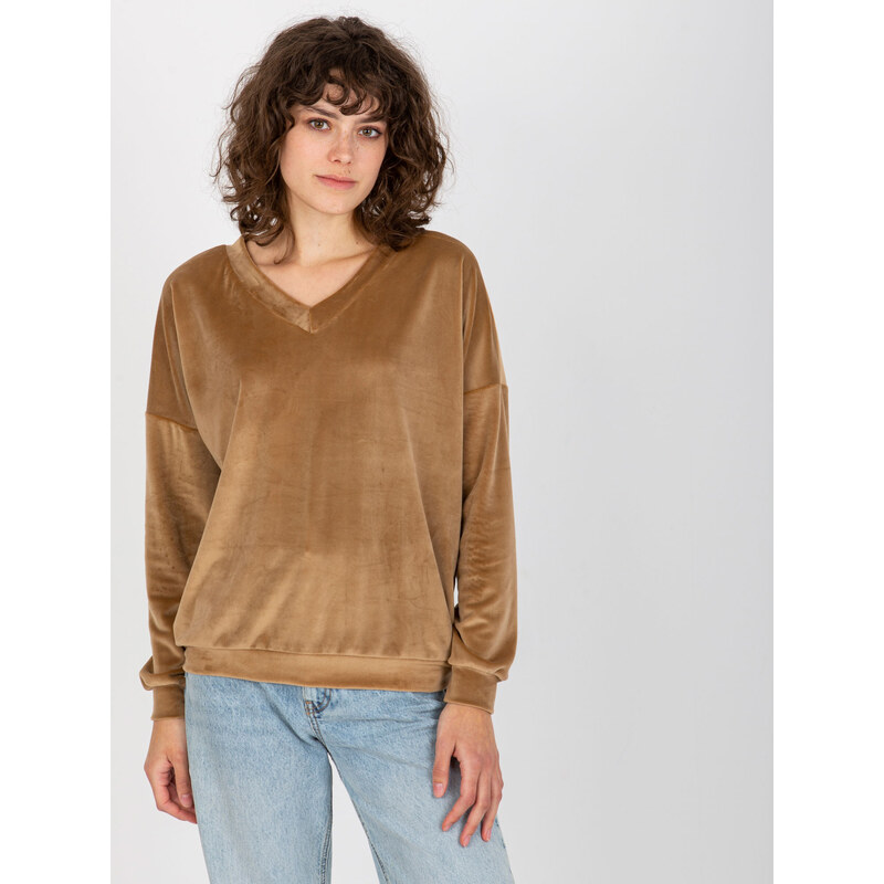 RELEVANCE Hnedá velúrová mikina -RV-BL-8441.07P-camel 57951068