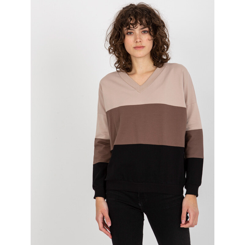 RUE PARIS Trojfarebný sveter - béžová/hnedá/čierna -RV-BL-8328.34X 57951153