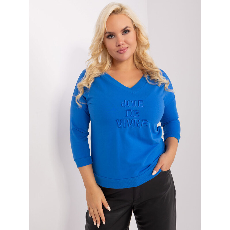 RELEVANCE Modré tričko s výstrihom a 3/4 rukávom RV-BZ-9143.87P-blue 57953345