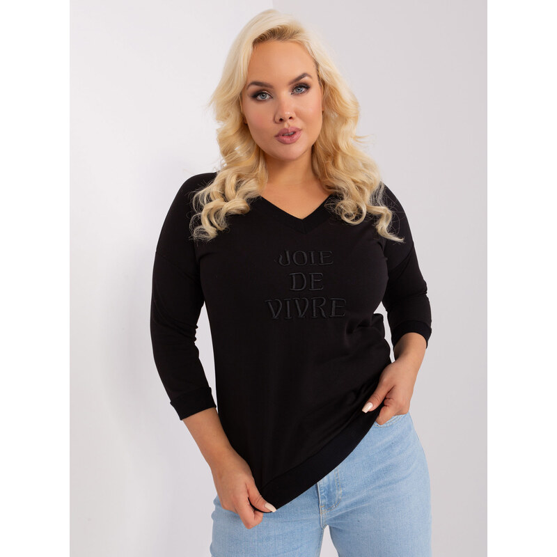 RELEVANCE Čierne tričko s výstrihom a 3/4 rukávom RV-BZ-9143.87P-black 57953350