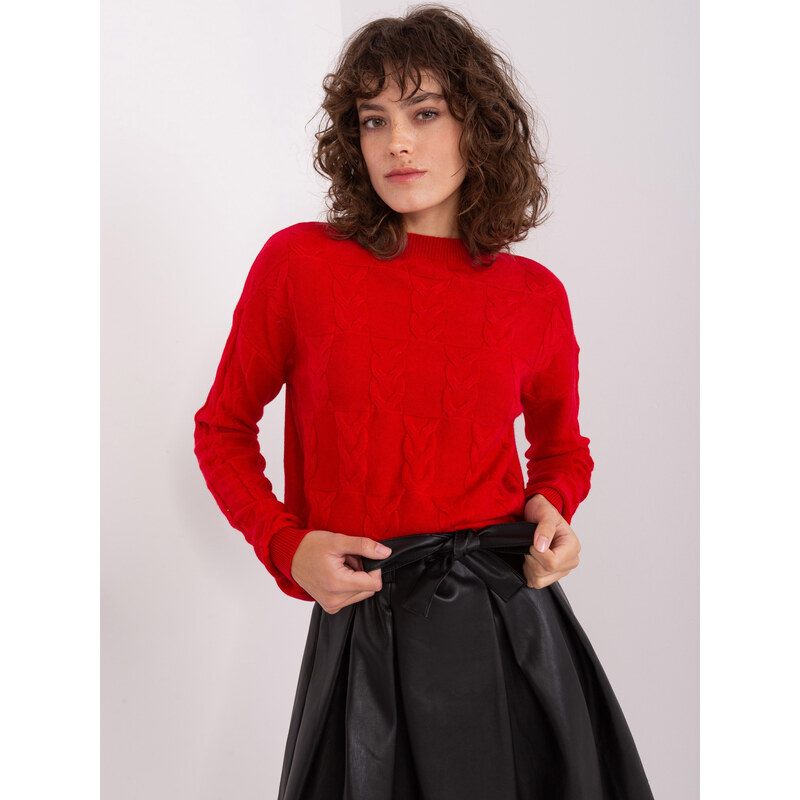 ITALY MODA Červený vrkôčikový sveter AT-SW-2340.22-red 57953686