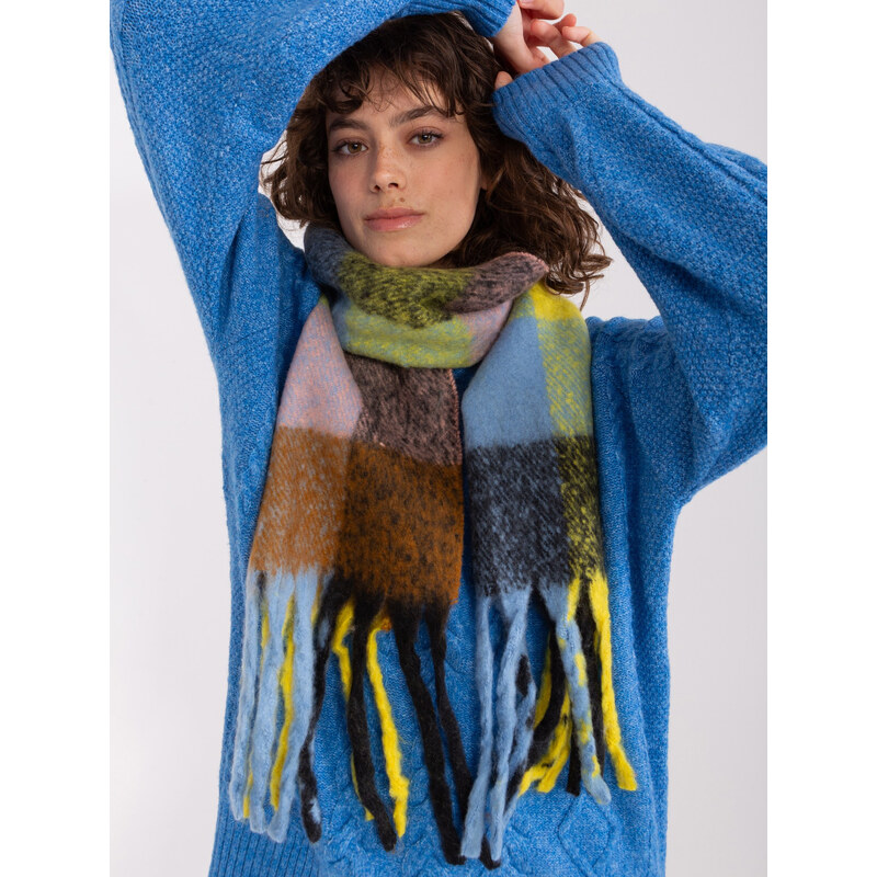 ITALY MODA Žlto-farebný kockovaný šál so strapcami AT-SZ-2311501.90 57953687