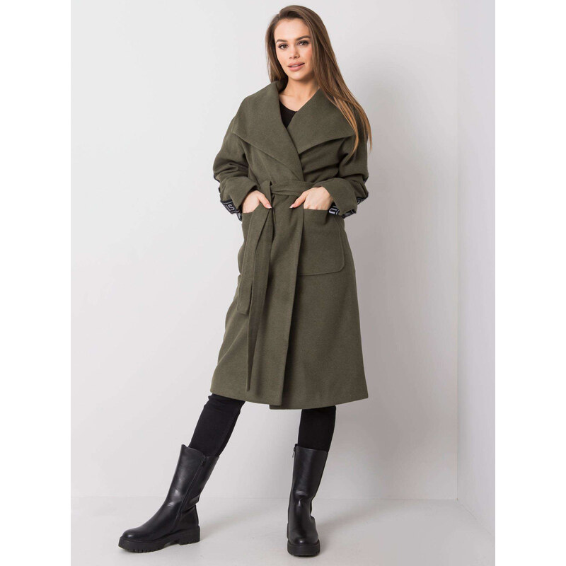BASIC Khaki dámsky kabát s pruhom na rukávoch -LK-PL-508316.95P-khaki 21374985