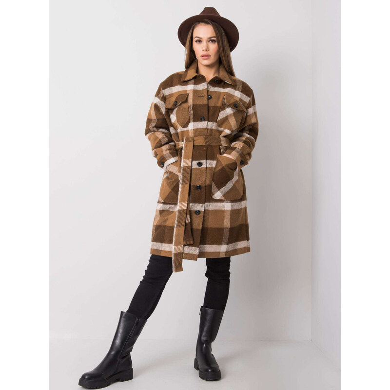 BASIC Hnedý dámsky károvaný kabát -LK-PL-508354.16X-brown 21374925