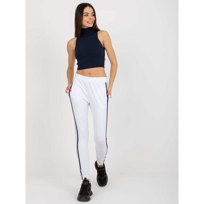 RUE PARIS Biele tepláky s pruhmi -LO-DR-LK-238.09-white 57951418