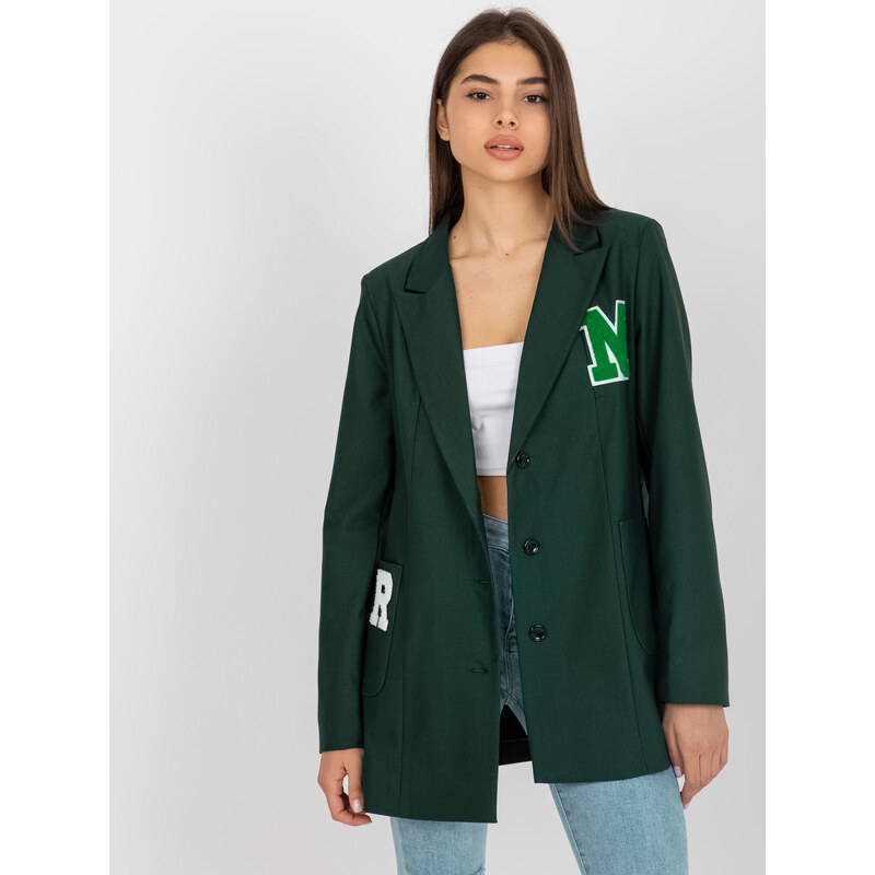 BASIC Tmavozelené sako s nášivkami LK-MA-509286-3.01P-dark green 44453704