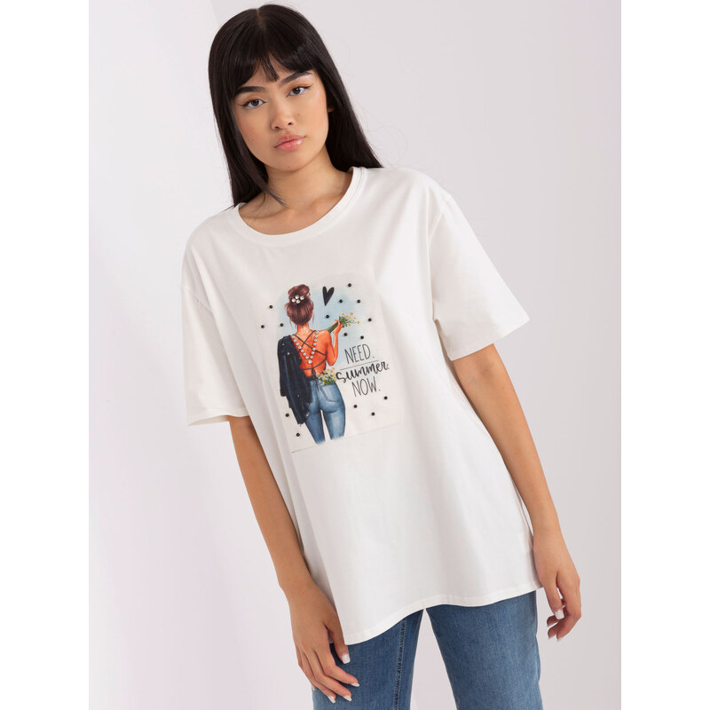 BASIC Smotanové voľné tričko s potlačou -LK-TS-509353.25P-ecru 44479429