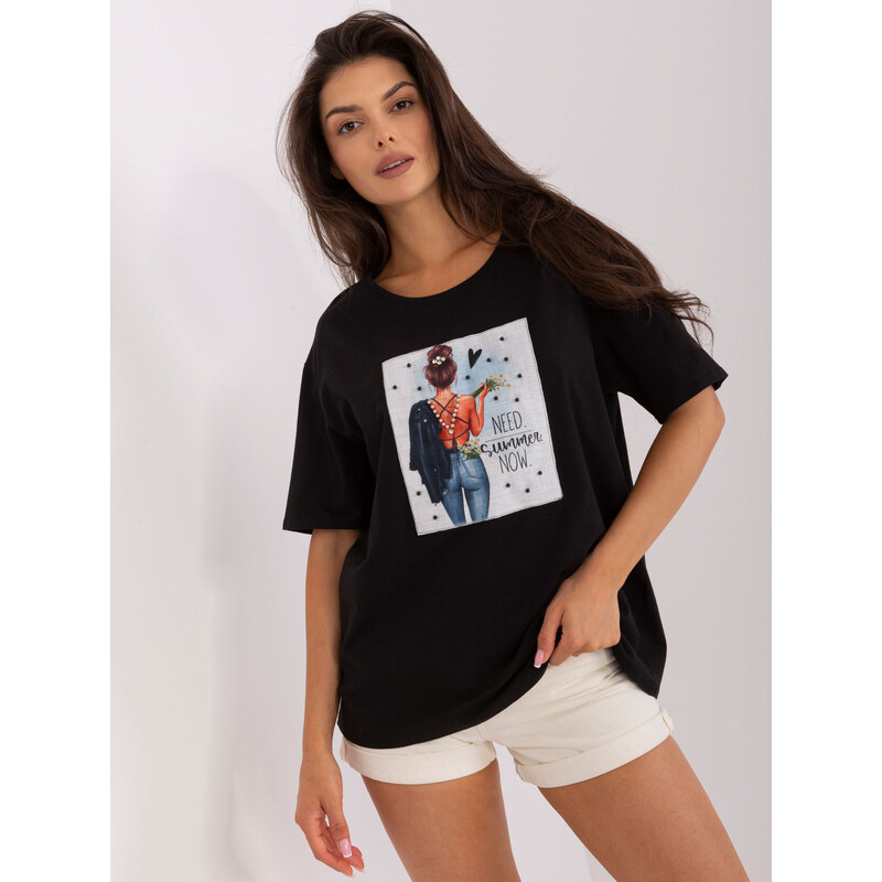 BASIC Čierne voľné tričko s potlačou -LK-TS-509353.25P-čierne 44525666