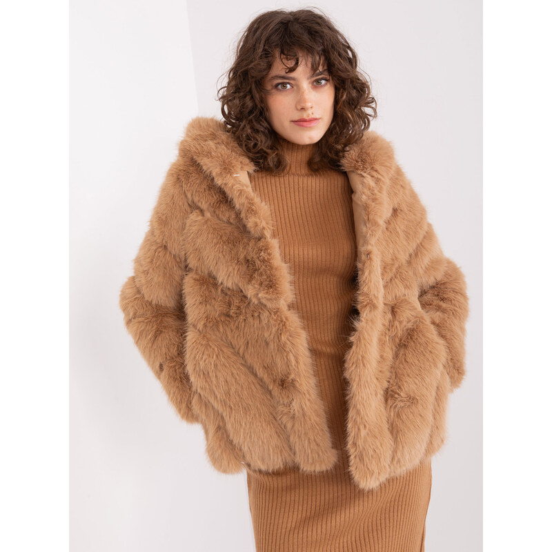 ITALY MODA Camel kožúšok s kapucňou AT-KR-2386.00P-camel 66149323